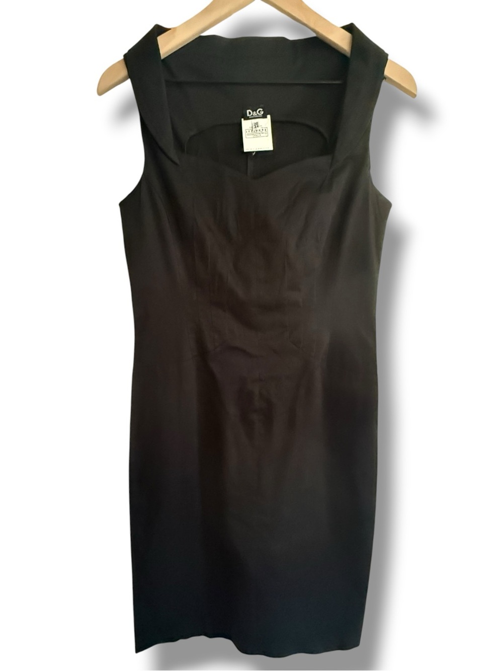 VTG D&G Dolce & Gabbana Black Italian Cotton Stretch Sheath Cocktail Dress IT 44